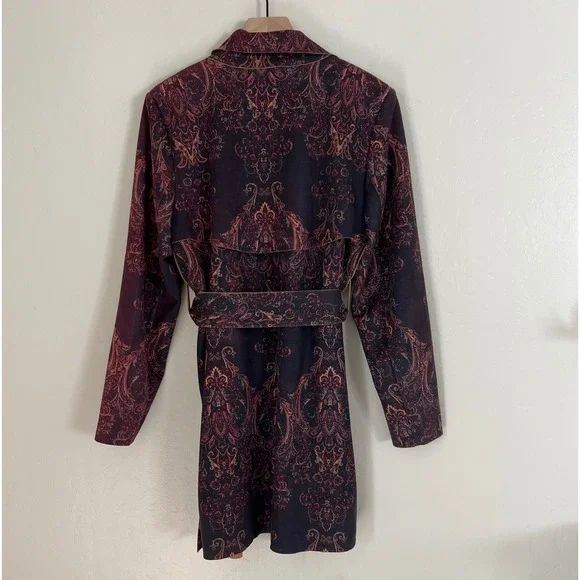 SOLITAIRE Womens Paisley Print Trench Coat Belted Jacket Long Sleeve - Picture 3 of 6